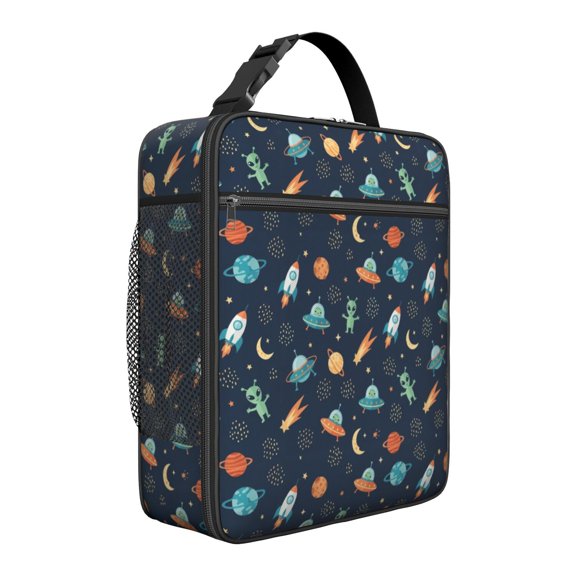Alien Meteor Deep Blue Pattern Insulated Lunch Bag for Men Women,Waterproof Lunch Box for Work,Picnic or Travel,Thermal Insulation,10.63x9.06x3.54 Inches