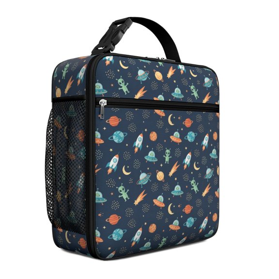 Alien Meteor Deep Blue Pattern Insulated Lunch Bag Teens,Lunch Box for Men Women for Work,Picnic or Travel,10.2x9.5x4.3 Inches,8 Can Capacity