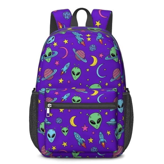 Alien Moon Purple Pattern 17" School Backpacks for Teens,Waterproof Oxford Fabric,S-Shape Padded Straps for School,Travel,Hiking,Camping