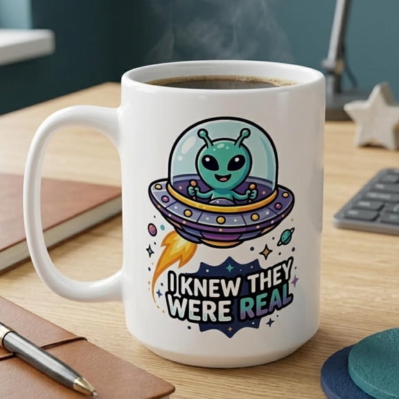 Alien Mug, I Knew They Were Real Funny UFO Flying Saucer Coffee Cup, Sci-Fi Believer Gift, Cute Outer Space Ceramic Mug, Space Lover Gift