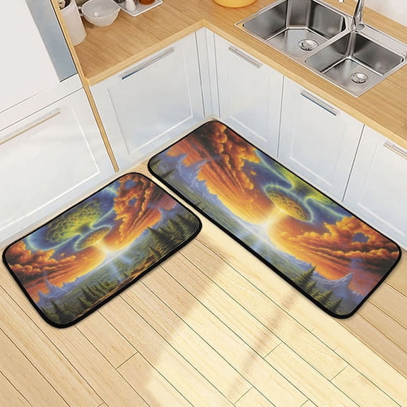 Alien Mushroom Cloud Kitchen Mat Set of 2 Cushioned Non Slip Rugs for Bedroom Floor Runner Mats