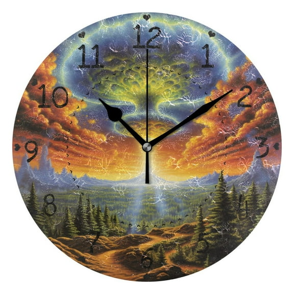 Alien Mushroom Cloud Round Wall Clock Silent Battery Operated Home Decor for Living Room Bedroom