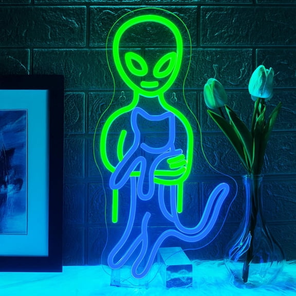Alien Neon Sign, Funny Alien Stuff Neon Signs for Men Cave Light Wall Art Decor Room Party Boys Girls Gifts 16.5 * 8.6 in
