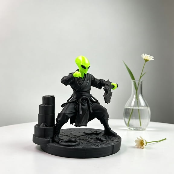Alien Ninja Warrior Desktop Figurine - Halloween Gothic Resin Table Decor - Home Garden Decor for Office Bedroom Party (Size 3.35 Inches)