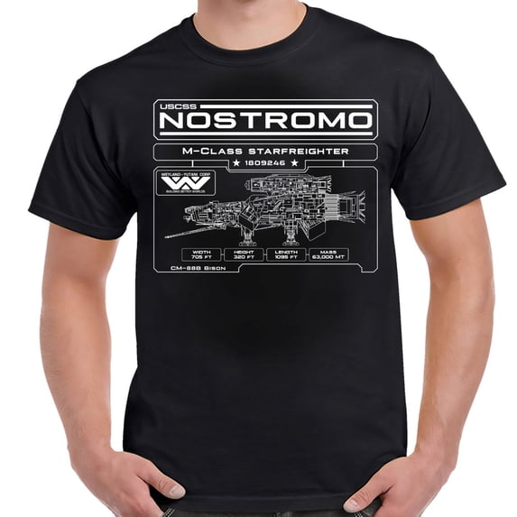 Alien Nostromo Specifications Data Plate Black Adult Shirt-4XL