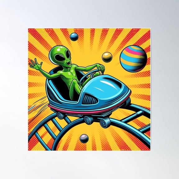 Alien On A Roller Coaster Poster Wall Art, Modern Wall Decor For Living Room Bedroom, 24x24 UNFRAMED