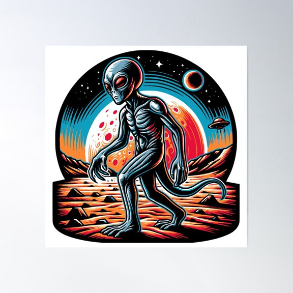 Alien On Mars Poster Wall Art, Modern Wall Decor For Living Room Bedroom, 24x24 UNFRAMED