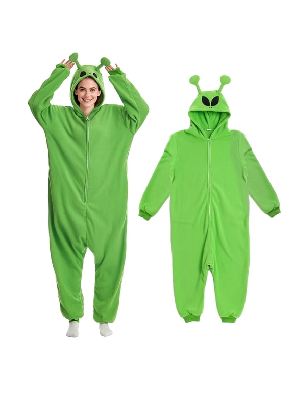 Adult Onesie Pajamas Alien Unisex One Piece Hooded Jumpsuit Christmas Halloween Cosplay Costume Sleepwear for Men Women