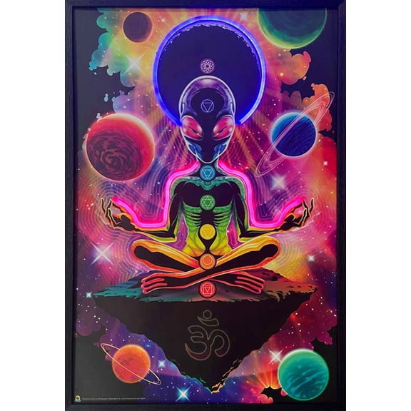 Alien Orbs Meditation Framed LED Neon Light Canvas Print - 24" x 36"