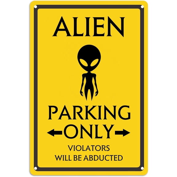 Alien Parking Only Violators Will Be Abducted Retro Metal Tin Sign,Alien Warning Wall Poster Antique Tin Signs for Home Kitchen Office Cafe Farm Yard Man Cave Decor 8x12 Inch