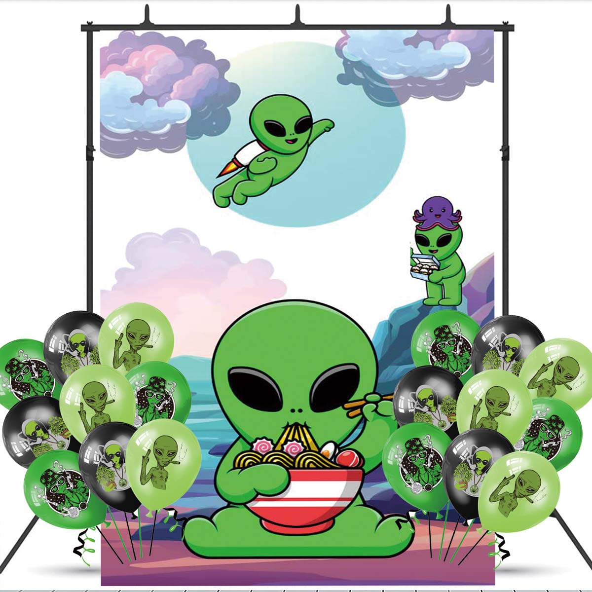 Alien Party Decorations Backdrop Banner Balloons Taspestry Wall Decor ...