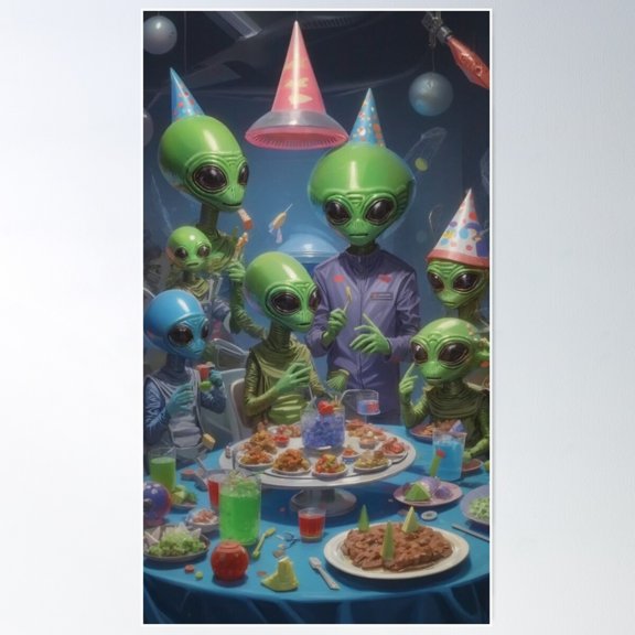 Alien Party Poster Wall Art, Modern Wall Decor For Living Room Bedroom, 8x12 UNFRAMED