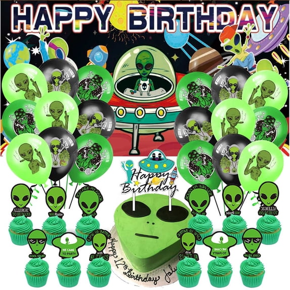 Alien Party Supplies Decor Tableware Balloons Birthday Cake Topper ...