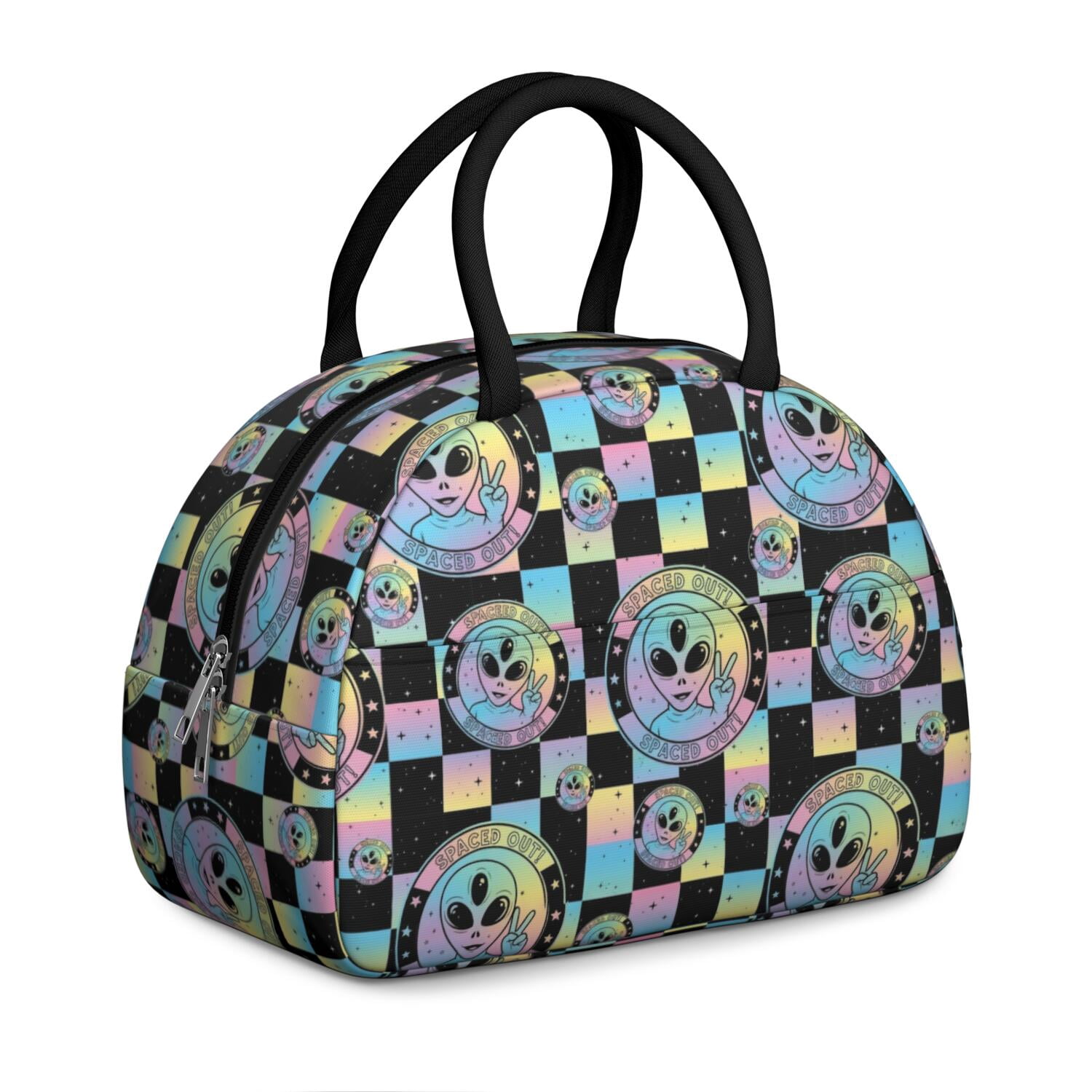 Alien Peace Sign Iridescent Pattern Insulated Lunch Bag,Leakproof Large ...
