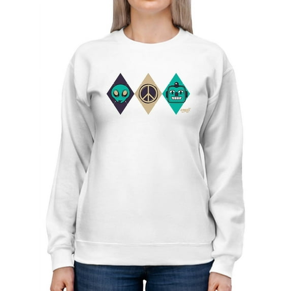 Alien Peace Trio Emoji - Futuristic Symbol Art Design Women's Sweatshirt