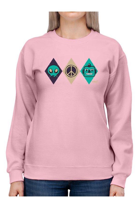 Alien Peace Trio Emoji - Futuristic Symbol Art Design Women's Sweatshirt