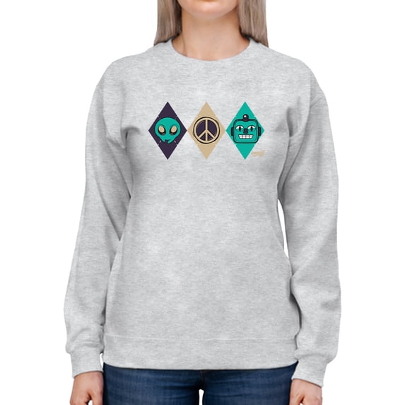 Alien Peace Trio Emoji - Futuristic Symbol Art Design Women's Sweatshirt