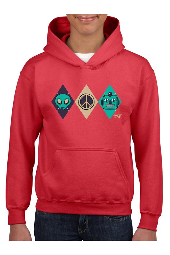 Alien Peace Trio Emoji - Futuristic Symbol Art Design Youth's Hoodie
