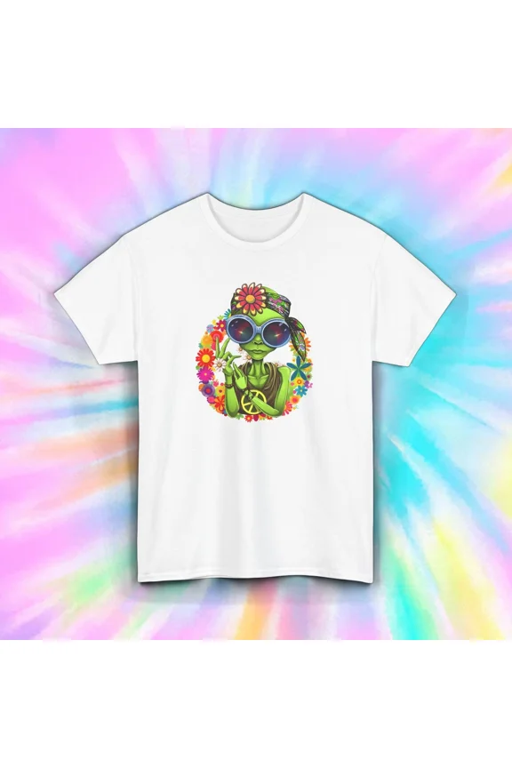 Alien Peace Vibes Funny Retro Space Cosmic Chill Humor Unisex T-Shirt, up to size 5XL