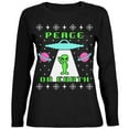 thumbnail image 1 of Alien Peace on Earth Ugly Christmas Sweater Ladies' Relaxed Jersey Long-Sleeve Tee Black LG, 1 of 1
