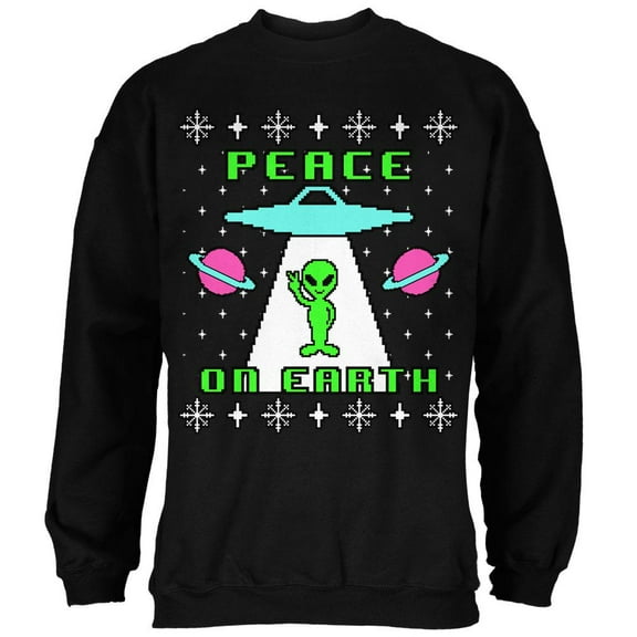 Alien Peace on Earth Ugly Christmas Sweater Mens Sweatshirt Black LG