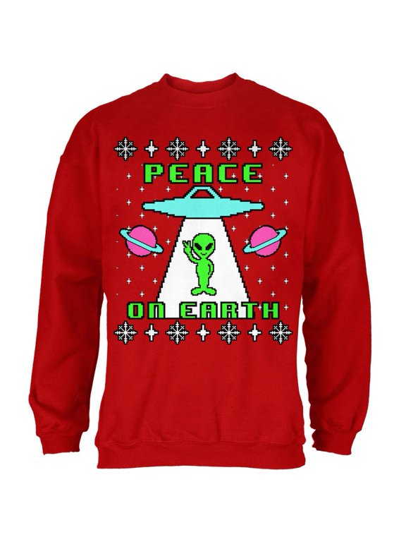 Alien Peace on Earth Ugly Christmas Sweater Mens Sweatshirt Red MD
