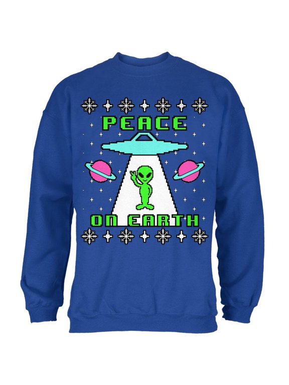 Alien Peace on Earth Ugly Christmas Sweater Mens Sweatshirt Royal 3X-LG