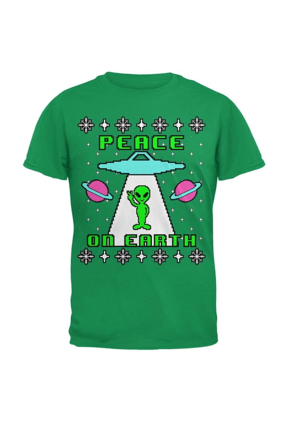 Alien Peace on Earth Ugly Christmas Sweater Mens T Shirt Irish Green LG