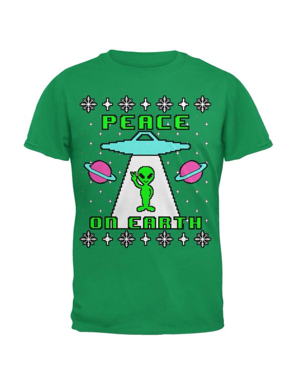 Alien Peace on Earth Ugly Christmas Sweater Mens T Shirt Irish Green X-LG