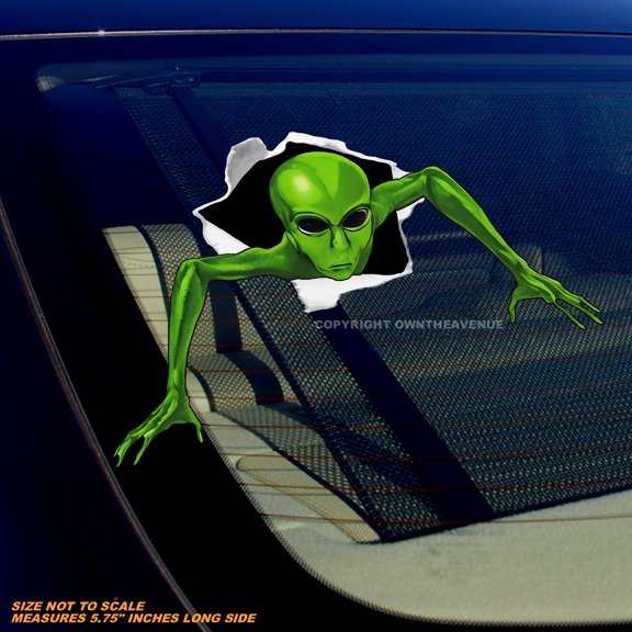 Alien Peeking Hole In Wall 3D Effect Funny Joke Humor Car Truck Laptop Sticker Decal - 5.75" Inches