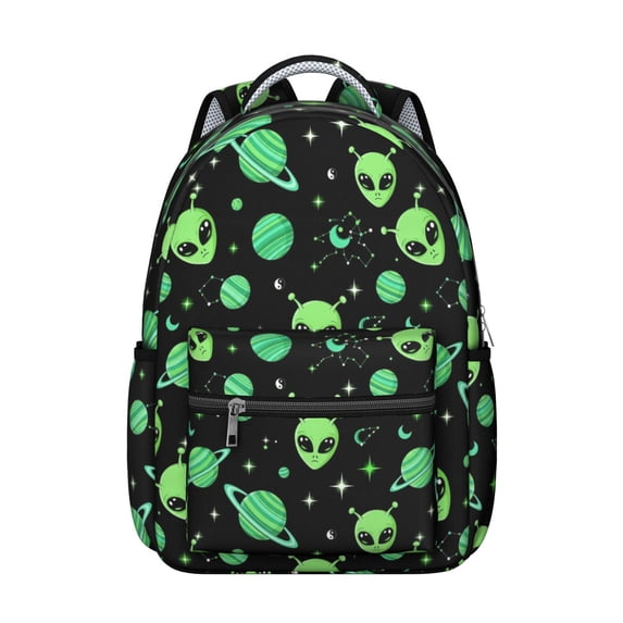 Alien Planet Black Pattern Backpack for School, Cute School Bag with Adjustable Shoulder Straps and Padded Back, 15.3"x11"x7.1"