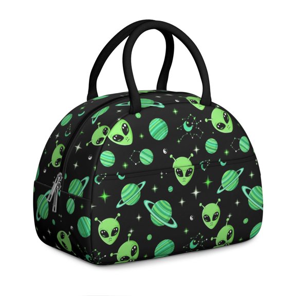 Alien Planet Black Pattern Insulated Lunch Bag,Leakproof Large Capacity Lunch Box for Work,Picnic or Travel,11.4 X 6.7 X 8.3 Inches