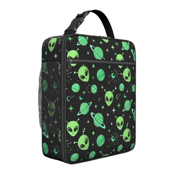 Alien Planet Black Pattern Insulated Lunch Bag for Men Women,Waterproof Lunch Box for Work,Picnic or Travel,Thermal Insulation,10.63x9.06x3.54 Inches