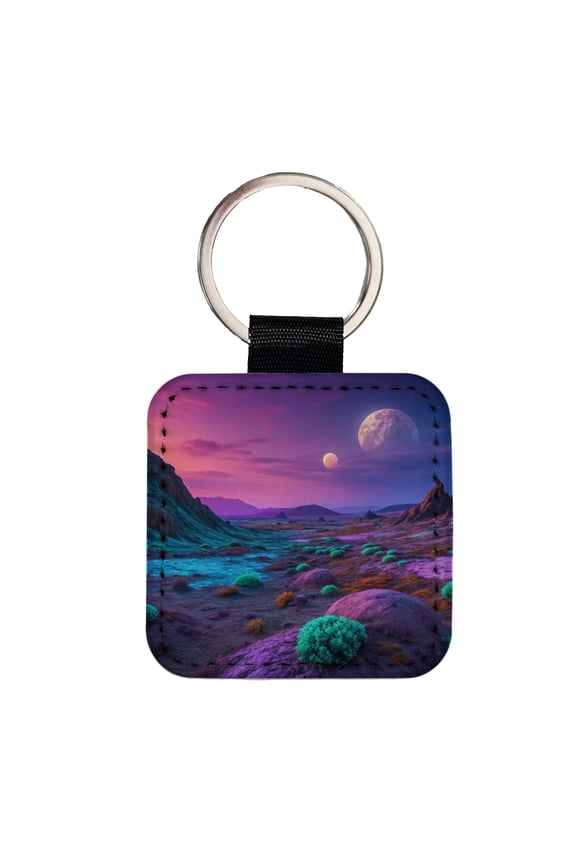 Alien Planet Surface Beautiful Faux Leather Square Keychain