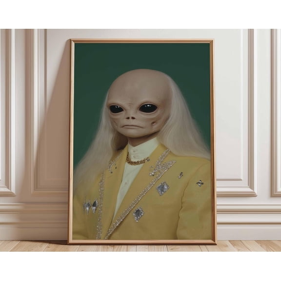 Alien Portrait Surreal Extraterrestrial Retro Sci Fi Wall Art Print, Unframed Paper Poster 8x10in
