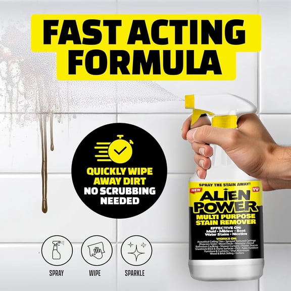 Alien Power Stain Remover Spray for & Mildew - All Purpose No-Scrub Cleaner for Tiles, Wall, Grout & Washing Machines - 3 Packet Set (Makes 72 Fl Oz)