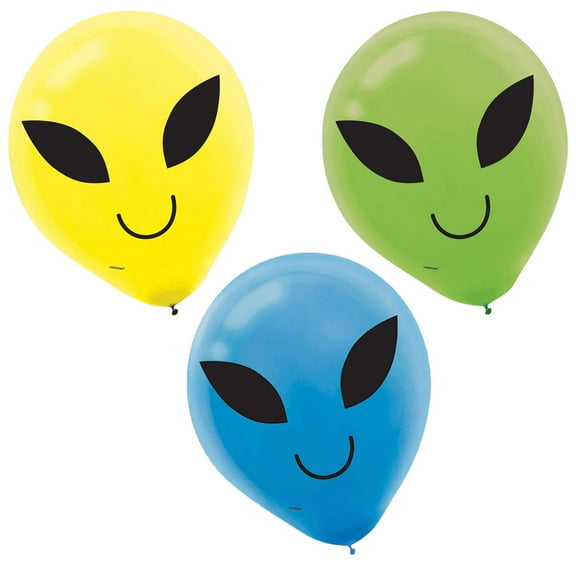 Alien Print Latex Balloons | Assorted Colors - 12" | Pack of 15