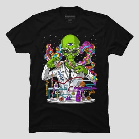 Alien Psychedelic Scientist Funny Sci Fi Graphic Retro Aesthetic Unisex Classic T-Shirt - Relaxed Look U342, From S to 5XL