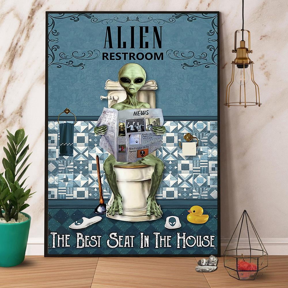 Alien Restroom Reading News In Toilet Paper Poster No Frame Matte Wall ...