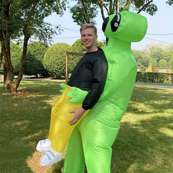 Alien Ride-On Inflatable Costume For Adults | Green Alien Backpack Costume With Built-in Air Fan | Funny Halloween Cosplay Outfit, Party Prank Dress Up (Alien Abduction),Height 4'11"-6'3",Alien