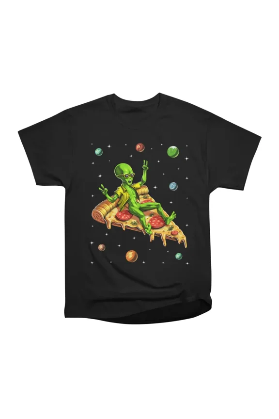 Alien Riding Pizza T-Shirt Tee Gift For Him Merch For Her Apparel For Friend