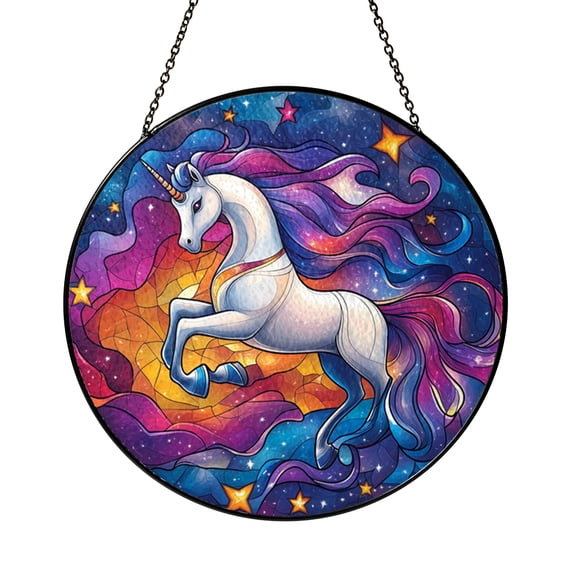 Alien Riding Unicorn Stained Glass Suncatcher – Quirky Sci-Fi Window Art, Whimsical Alien and Unicorn Design, Funny Gift for Fantasy Enthusiasts