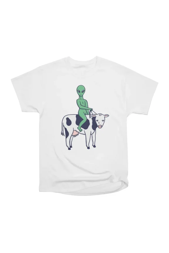 Alien Riding a Cow T-Shirt Tee Gift For Him Merch For Her Apparel For Friend