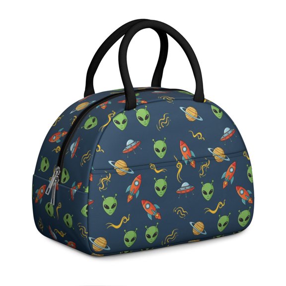Alien Rocket Deep Blue Pattern Insulated Lunch Bag,Leakproof Large Capacity Lunch Box for Work,Picnic or Travel,11.4 X 6.7 X 8.3 Inches