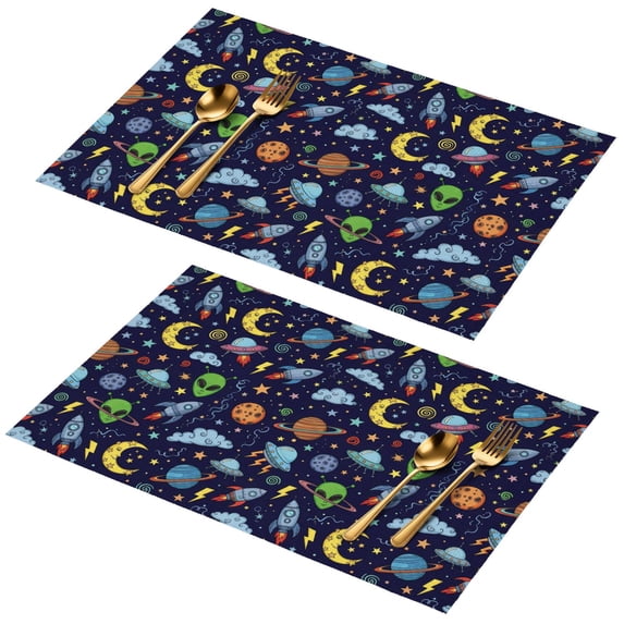 Alien Rocket Deep Blue Pattern PVC Woven Placemats Set Of 2, Bar ...