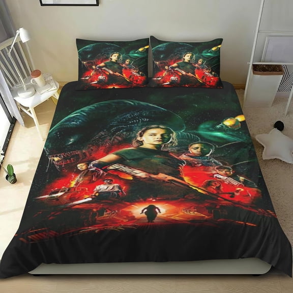 Alien Romulus Themed Bed Sheet Set Three Piece Set 53x79 In ches Comfortable And Skin Friendly Unique Design Creating A Star Studded Night Home Decor Gifts For Family Friends fans