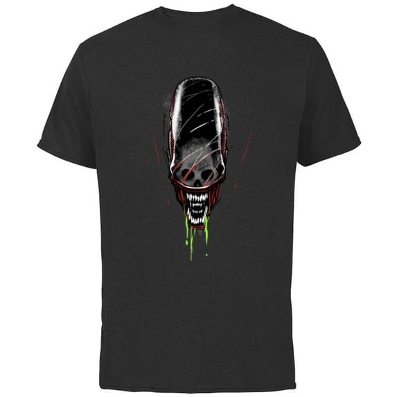 Alien: Romulus Xenomorph Head Skull and Double Jaws Art - Short Sleeve Cotton T-Shirt for Adults - Customized-Black