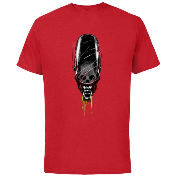Alien: Romulus Xenomorph Head Skull and Double Jaws Art - Short Sleeve Cotton T-Shirt for Adults - Customized-Red