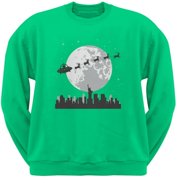 Alien Santa Sleigh Green Adult Sweatshirt - Medium