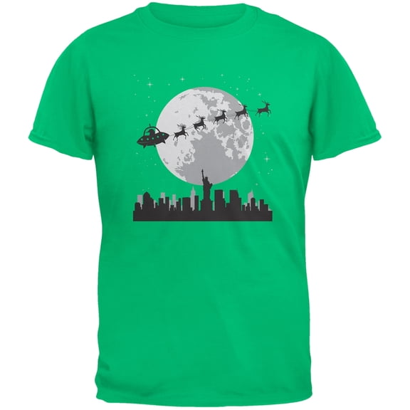Alien Santa Sleigh Green Youth T-Shirt - Youth Large